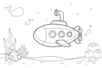 A submarine with round windows and a periscope – Water Watercraft coloring page