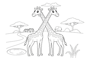 Two giraffes with their necks crossed – Giraffe Wild Wonders coloring page