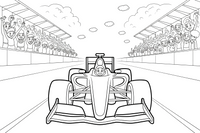 Formula 1 with a cheering crowd – Formula 1 Competition Scenes coloring page