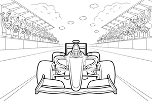 Formula 1 with a cheering crowd – Formula 1 Competition Scenes coloring page