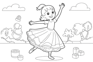 A dancer twirling with a flowing skirt – Dancing Dancing coloring page
