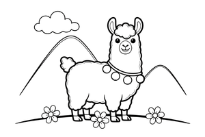 A llama with pom-poms on its harness – Llama coloring page