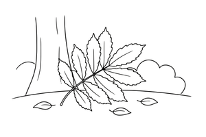 One big chestnut leaf with several long leaflets – Vibrant Leaves Tree coloring page