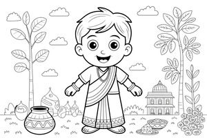 A child in an Indian sari or kurta with bangles – Cultures coloring page