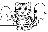 Bengal cat with a tangled scarf – Bengal Cat coloring page