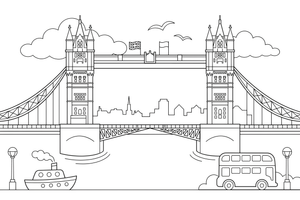 Tower Bridge in London – Famous Landmarks coloring page