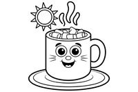 A mug of hot cocoa with marshmallows floating on top and steam rising – Refreshing Drinks coloring page