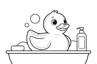A rubber duck with a happy face floating in the water – Bathroom Things coloring page
