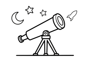 One big telescope, close up – Space Tech Spaceship coloring page