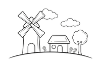 A windmill with a little cottage beside it – Windmill coloring page