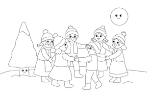 People in folk costumes dancing in a circle – Day of Restoration of the State of Lithuania Winter coloring page