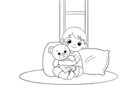 A loving boy hugging a teddy bear – Feelings coloring page
