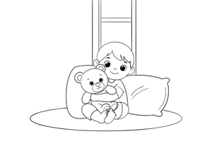 A loving boy hugging a teddy bear – Feelings coloring page