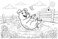 A pig rolling in a mud puddle – Pig coloring page