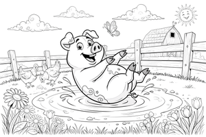 A pig rolling in a mud puddle – Pig coloring page