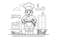 A chef in a big hat holding a pot – Busy Job Workers coloring page