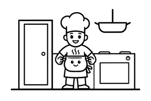 A chef in a big hat holding a pot – Busy Job Workers coloring page