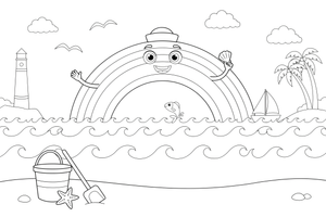 A rainbow over the ocean waves – Rainbow coloring page