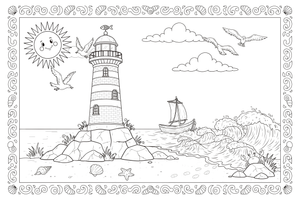 A lighthouse on a sunny day with seagulls – Lighthouse coloring page