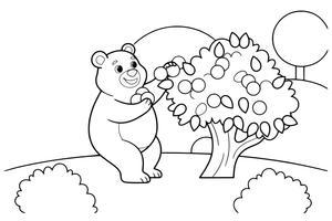A bear eating berries from a bush – Bear Adventures coloring page