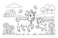 A mama goat with her little kid – Goat coloring page