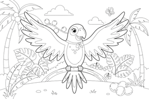 A parrot spreading its wings – Parrot Bird coloring page