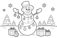 Snowman decorated with baubles – Christmas Winter Reindeer coloring page