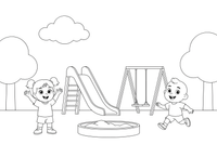 A sunny park playground with children – Playground coloring page