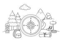 A round compass with a needle pointing north – Adventure Gear coloring page