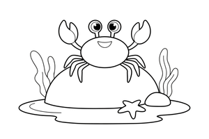 A crab on a rock in a tide pool – Colorful Sea Creature coloring page