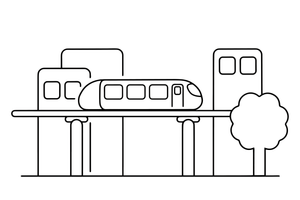 A monorail gliding on a single elevated rail – Rail Rail coloring page