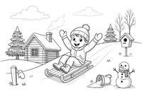 A child sledding down a snowy hill – Winter Sports Adventure coloring page