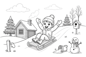 A child sledding down a snowy hill – Winter Sports Adventure coloring page