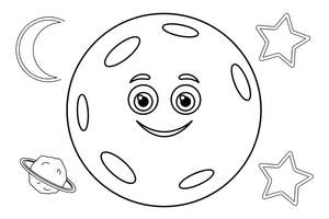 One big planet Mars with craters and polar caps, close up – Planets of Space coloring page