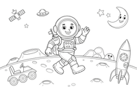 An astronaut walking on the moon in a spacesuit – Astronaut Explorer coloring page
