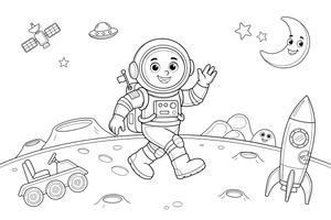 An astronaut walking on the moon in a spacesuit – Astronaut Explorer coloring page