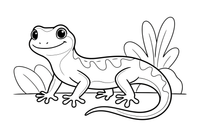 One big gecko up close, filling the page, its wide toes and long tail clear – Reptiles & Amphibians coloring page