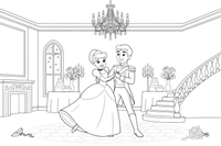 Cinderella and the prince dancing under a big chandelier – Charming Cinderella Story coloring page