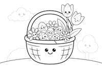 A basket full of eggs and flowers – Easter Bunny and Eggs coloring page