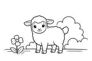 A tiny cute lamb with a fluffy woolly coat standing in the field – Baby Animal Pet coloring page