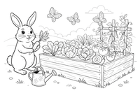 A rabbit next to a vegetable patch – Rabbit coloring page