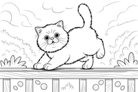Persian Cat balancing on a fence – Persian Cat Mischievous Antics coloring page