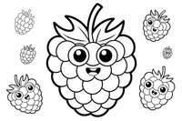 A close-up of a raspberry with its tiny bumps (as a few big simple shapes) – Juicy Berries coloring page