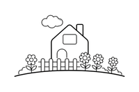 A farmhouse with a fence and a garden – Farmhouse coloring page