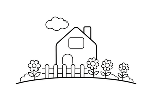 A farmhouse with a fence and a garden – Farmhouse coloring page