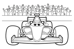 Formula 1 with a cheering crowd – Formula 1 Competition Scenes coloring page