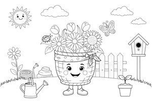 Marigold a basket full of flowers – Marigold Flower Garden coloring page