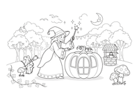 Fairy Godmother turning a pumpkin into a carriage – Fairy Godmother Fairy Scenes coloring page