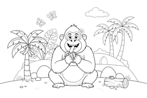 A gorilla eating a banana – Gorilla coloring page