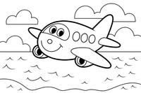 Airplane Flying Over the Sea – Airplane Sky Scenes coloring page